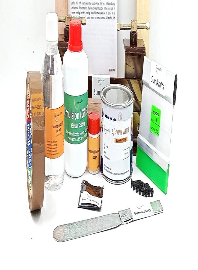 sumikrafts Screen Printing kit: Viny White 250gm+Double Hinge Table Clamps+8 Drywall Screws Black phospated Size 3.5cm+Screen Wooden Frame Small 8”x10 pre Stretched mesh no 16 - Image 2